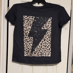 Black Leopard Print Lightning Bolt Tee